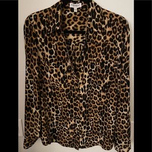 Women’s Express Leopard Print Portofino Shirt Size L